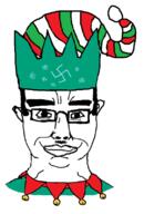 christmas christmas_elf closed_mouth hair smile snow snowflake soyjak subvariant:chudjak_front swastika variant:chudjak // 540x798 // 115.6KB