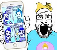 1984 adam_ruins_everything arm breadpanes clothes comic deboonker glasses hair hand holding_object holding_phone iphone open_mouth phone soyjak stubble subvariant:phoneplier subvariant:phoneplier_vertical text this_is_you tshirt variant:markiplier_soyjak yellow_hair // 1030x900 // 829.0KB