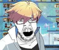 angry clothes glasses guilty_gear hair ky_kiske mustache soyjak stubble variant:ronald video_game yellow_hair // 757x644 // 708.0KB