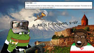 amphibian army brown_eyes brown_hair brown_skin camouflage clothes country flag frog glasses hair iran iranian javelin military military_cap nas:pepe open_mouth pepe_the_frog plane s soyjak stubble variant:feraljak vicuckrio wikipedia // 1920x1080 // 419.4KB