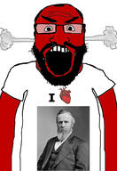 angry balding beard clothes glasses hair heart i_love open_mouth red_skin rutherford_birchard_hayes soyjak subvariant:science_lover tshirt variant:markiplier_soyjak // 2819x4096 // 825.3KB