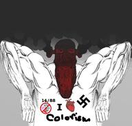 angry arm calm closed_mouth colorful fume glasses hand heart i_love judaism ogre_ears red_face smoke soyjak stretched_chin stubble swastika sweating variant:markiplier_soyjak vein // 1067x1019 // 212.2KB