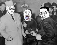 3soyjaks closed_mouth clothes dead glasses gun hair hat history irl lee_harvey_oswald open_mouth revolver scared smile smug stubble subvariant:soyak_(concerned) tongue variant:bernd variant:chudjak variant:soyak // 1099x883 // 925.3KB