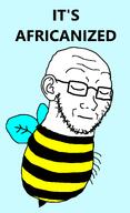 animal bee bug closed_eyes ear full_body glasses its_over sad soyjak stubble text variant:soyak wing // 1000x1645 // 200.1KB
