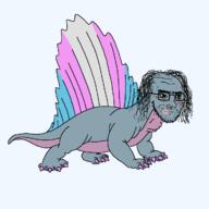 acne animal closed_mouth dimetrodon flag flag:transgender_pride_flag full_body glasses hair makeup nose_piercing prehistoric series:animaljaks series:dinosaurjaks smile smug soyjak stubble synapsid tail tattoo tranny variant:soyak // 1200x1200 // 84.8KB