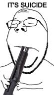 ack anhero animated arm blood closed_eyes closed_mouth firearm glasses gore gun hand holding_gun holding_object holding_shotgun inverted its_over large_mouth nsfl shotgun soyjak stubble subvariant:wholesome_soyjak suicide text variant:gapejak weapon // 600x1053 // 623.8KB