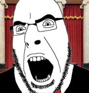 angry clothes glasses irl_background judge law open_mouth soyjak stubble suit variant:cobson // 676x707 // 235.1KB