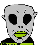 alien black_sclera chud closed_mouth clothes ear grey_alien grey_skin looking_at_you no_pupils subvariant:chudjak_front text variant:chudjak white_background // 597x698 // 7.6KB