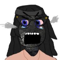 angry avengers beanie blue_eyes brown_shirt coal coal_skin crying girl glasses hair mouth_open smoke teeth variant:soytan woman // 250x250 // 58.9KB