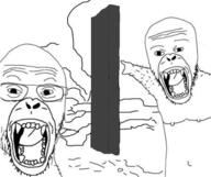2001_a_space_odyssey 2soyjaks animal ape arm drawn_background glasses handsome merge monolith open_mouth pointing soyjak stubble variant:monkeyjak variant:two_pointing_soyjaks // 476x400 // 120.2KB