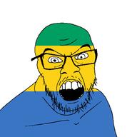 angry country flag gabon glasses jacksepticeye looking_at_you mustache open_mouth soyjak stubble teeth variant:feraljak youtube // 1500x1500 // 22.2KB
