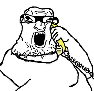 arm bald fat glasses hand holding_object open_mouth phone rotary_phone soyjak stubble teeth template variant:lactoriajak white_background wrinkles // 429x415 // 5.6KB