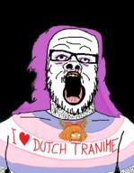 anime anti_ongezellig clothes flag glasses hair hairy i_love makeup mustache mymy_(ongezellig) necklace ongezellig open_mouth purple_hair soyjak stubble text tranny variant:a24_slowburn_soyjak yellow_teeth // 636x822 // 140.9KB