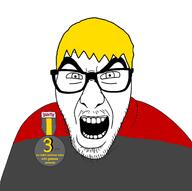 3_years_on_bald_man_glasses_award badge nate nate_higgers natejak open_mouth stubble variant:slitherjak // 1084x1080 // 215.6KB