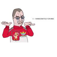 adidas animal bloodshot_eyes bwc cheeken chicken clothes crying feather flag full_body glasses hair lgbt logo pointing poland rainbow soyjak track_suit variant:chudjak vein white_skin wojak // 1500x1500 // 289.5KB