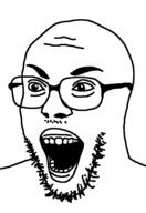 glasses mustache open_mouth soyjak stubble variant:unknown // 570x828 // 7.5KB