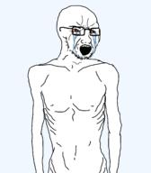 bloodshot_eyes crying emaciated glasses open_mouth soyjak starving stubble variant:soyak // 3000x3424 // 283.4KB
