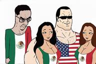 ameriaryan angry arm closed_mouth clothes dark_hair enbie flag:mexico flag:united_states gigachud glasses hair hand mexico muscular_male subvariant:chudjak_seething tan_skin variant:chudjak women // 1248x832 // 856.3KB