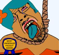 ack avatarfag award bloodshot_eyes blue_hair cookie cookie_run cookieteen crying faggot game hair hanging mobile_game orange_skin rope stubble tiger_lily_cookie tongue tranny underage variant:bernd yellow_teeth // 1920x1797 // 833.3KB