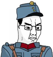 closed_mouth clothes eyebrows eyes glasses hair hat lips military_uniform nose text variant:chudjak // 767x813 // 82.4KB