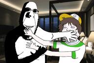 biting_lip black_sclera bloodshot_eyes brown_hair cap child clothes creepy crying evil fat glasses hair hand hat imminent_rape irl_background no_pupils ominous rape scared shadow smile soyjak stubble subvariant:hornyson subvariant:shoyta tshirt variant:cobson variant:gapejak // 1600x1073 // 192.6KB