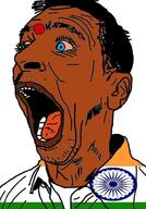 bindi bloodshot_eyes blue_eyes brown_skin clothes ear flag flag:india hair india indian open_mouth soyjak stubble variant:unknown // 682x979 // 76.2KB