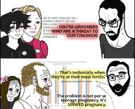 angry arm beard closed_mouth clothes coomer glasses hair hand highlighted_text matt_walsh open_mouth pointing political_compass pregnancy soyjak subvariant:chudjak_seething subvariant:trad_wife text tranny tshirt twinkjak variant:chudjak variant:soyak variant:two_pointing_soyjaks wojak // 1074x869 // 245.1KB