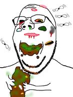 blood bloodshot_eyes brain bug coprophagia corn dead fly glasses gore holding_object holding_poop horror mucus poop smile soyjak stinky stubble subvariant:wholesome_soyjak variant:gapejak yellow_teeth // 762x1000 // 191.6KB