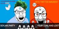 baby blue_shirt deformed ginger_hair glasses greentext incomprehensible_woahjack kys meta:banner multiple_soyjaks ohio open_mouth red_shirt redditard redtext soyjak soyjak_party stubble subvariant:nathaniel subvariant:smugquack text twitter variant:cobson variant:feraljak variant:gapejak variant:impish_soyak_ears variant:markiplier_soyjak variant:smugjak variant:soyak variant:troll_jackson zoomer zoomer_hair 💀 // 1920x944 // 355.2KB