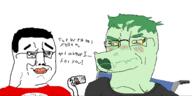 2soyjaks blush blushing closed_mouth clothes eyebrows fangs female furry glasses green_hair green_skin hair heart holding_heart holding_object i_want_hug_that_gator letter love_letter oh_my_god_she_is_so_attractive swastika variant:chudjak wheelchair white_eyes yellow_sclera // 1366x683 // 293.8KB