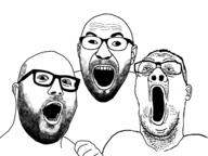 3soyjaks ear glasses hair hand open_mouth soyjak soyjak_trio2 stubble tagme_new_variant variant:cirrus variant:hot_sauce variant:reaction_soyjak // 1497x1119 // 850.8KB
