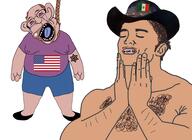 castizo chad clothes ear feels_good flag:mexico flag:united_states hair hanging hat mexiaryan mexican_american_war mexico mogging muscular_male queen_of_hearts rope shoe soyjak subvariant:ackmutt teeth variant:bernd // 1920x1404 // 685.8KB