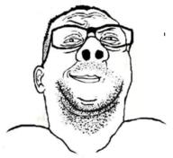 closed_mouth glasses hair smile smug stubble template variant:reaction_soyjak // 585x535 // 161.4KB