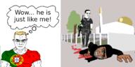 1488 angry aryan blood bloodshot_eyes blue_eyes brenton_tarrant buff castle clenched_teeth closed_mouth crying fence glasses gun happy hijab islam m#d m#ddy mass_shooter mewing mosque mudslime op_is_aryan_for_portraying_portugal_as_aryan portugal portvgal_physique shooter smile strong text tree unibrow variant:chudjak variant:cryboy_soyjak vein // 2000x1000 // 290.1KB