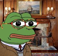 amphibian closed_mouth clothes collared_shirt fair_isle fire fireplace frog glssses green_skin irl_background lamp lips nas:pepe necktie painting pepe pepe_the_frog pipe rug ship smoke smoking sport_coat study suit suit_and_tie sweater tortoise_glasses wooden_floor wooden_wall // 1241x1202 // 1.8MB