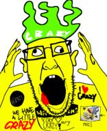 arm badge clothes crazed crazy cross_eyed ear glasses hand hat minion open_mouth soyjak stubble text tongue variant:ppp yellow_skin // 1000x1233 // 177.8KB