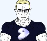 GNULinux aryan blond blue_eyes blue_shirt buff chud gentoo glasses subvariant:chudjak_front subvariant:muscular_chud technology variant:chudjak // 1059x929 // 89.2KB