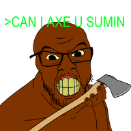 arrow axe black_skin glasses greentext hand holding_object ias nigger teeth text variant:feraljak weapon yellow_eyes // 1000x1000 // 47.8KB