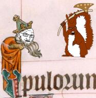 beard classical_art_parody clothes cursive_text full_body glasses hat holding_object looking_at_you open_mouth stubble subvariant:feralsquirrel text variant:feraljak variant:soyak worried // 353x363 // 245.4KB