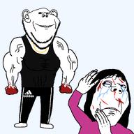 abuse adidas arm based blood crying female full_body girl gold_chain hand keyed muscles series:imp_&_gape shoe subvariant:annabelle subvariant:wholesome_soyjak sweater tank_top transparent_background variant:gapejak variant:impish_soyak_ears vein wifebeater woman // 1500x1500 // 78.5KB