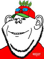 IT2GB broot broot_2026 brootal brootism brootist campaign cap clothes glasses hat leaf logo red_shirt red_skin series:administ_soyjaks smile stubble variant:impish_soyak_ears // 598x800 // 28.6KB