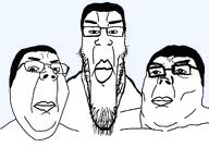 3soyjaks hair merge series:chuddified_soyjaks series:fusionjaks series:trios_&_duos soyjak_trio subvariant:chudplier subvariant:gapechud subvariant:longchudplier subvariant:longplier subvariant:sopranochud template variant:chudjak variant:gapejak variant:markiplier_soyjak variant:tony_soprano_soyjak white_skin // 2662x1868 // 101.5KB