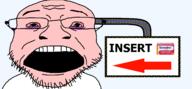 arrow benadryl bloodshot_eyes glasses open_mouth sign soyjak stubble text variant:coinjak white_skin // 1600x741 // 104.0KB