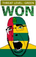 ahegao emerald featured flag:togo gem glasses green green_eyes hair looking_up open_mouth schlog_color_event soyjak soyjak_blog star_(symbol) stubble teeth text threat_level_green togo variant:cobson won // 721x1115 // 142.4KB