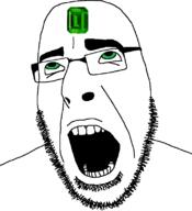 ahegao emerald gem glasses green green_eyes hair looking_up open_mouth schlog_color_event soyjak soyjak_blog stubble teeth threat_level_green variant:cobson // 721x789 // 43.6KB