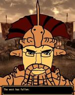 angry caesar's_legion closed_mouth fallout fallout_new_vegas glasses legate_lanius subvariant:chudjak_front text the_west_has_fallen variant:chudjak video_game // 764x973 // 651.0KB