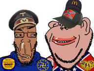 amerimutt are_you_soying_what_im_soying beard bigot bigotry booger brown_skin cap clothes confederate cross_eyed donald_trump double_chin eagle ear euromutt europe european_union flag:confederate_states_of_america flag:european_union fnf_pedo hat inverted_eye_color looking_at_each_other mcdonalds most_obsessed_faggot_award mutt mutt_lips nas:award nazi_hat nazi_swastika nazism nose president racism red_eyes retard series:fusionjaks smile smug star stars subvariant:chudplier subvariant:euromutt subvariant:impish_amerimutt subvariant:megaretard tooth trump_2024 united_states variant:chudjak variant:impish_soyak_ears variant:markiplier_soyjak white_teeth // 1098x828 // 478.5KB