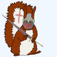 animal animal_ears blood brown_eyes crusade ear full_body great_helm helmet holding_object holding_sword medieval soyjak subvariant:feralsquirrel sword transparent_background trend:squirreljakking variant:feraljak // 1025x1025 // 158.8KB