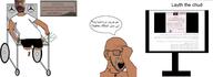 arabic_text brown_skin computer cross crying glasses irl necklace open_mouth poop stubble text variant:soyak wheelchair // 1620x591 // 273.7KB