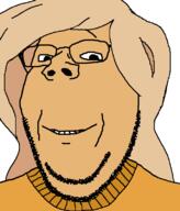 coco_(ongezellig) glasses hair ongezellig open_mouth smile stubble subvariant:wholesome_soyjak teeth variant:gapejak // 684x800 // 23.9KB